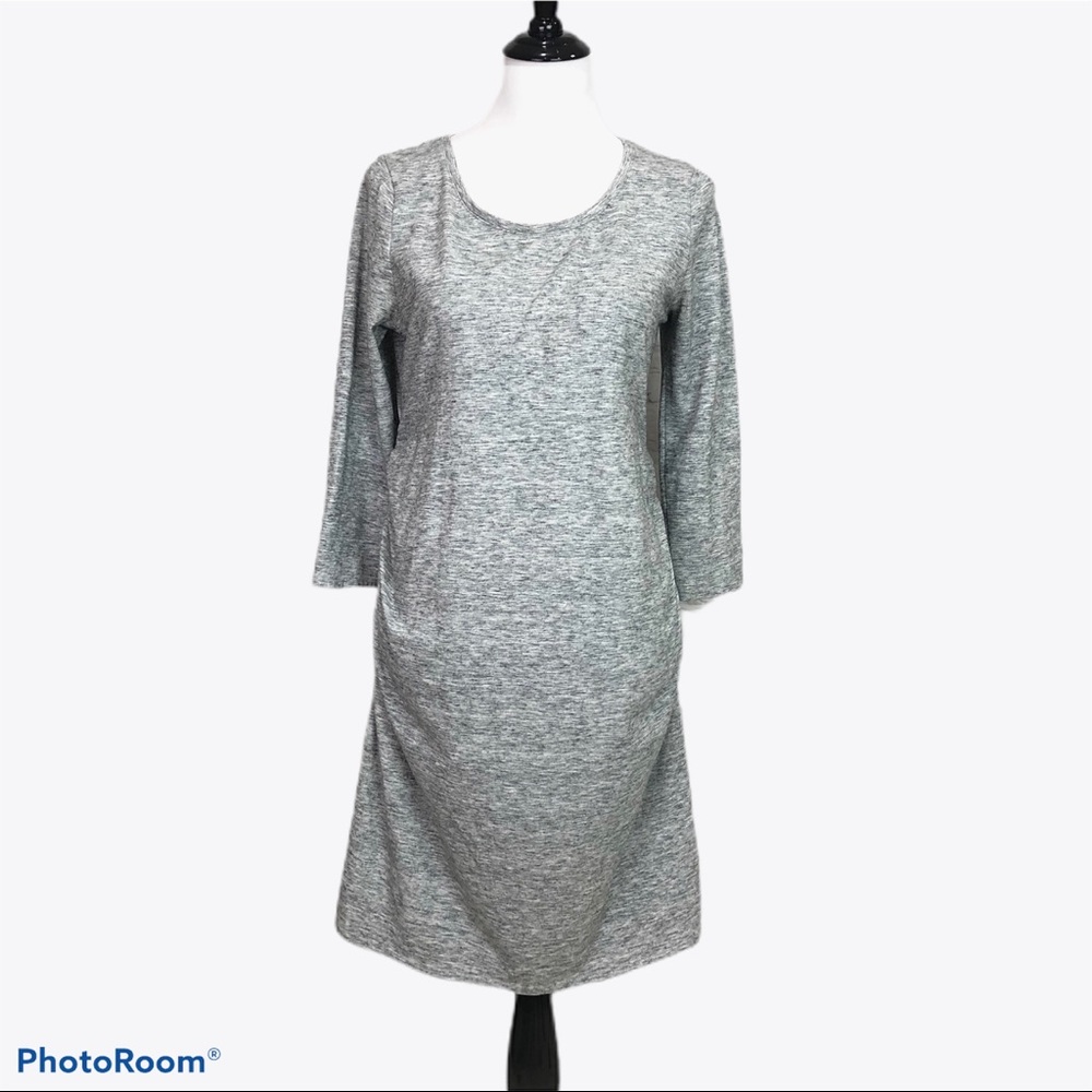 Liz Lange heathered gray scoop neck 3/4 sleeve side scrunch dress